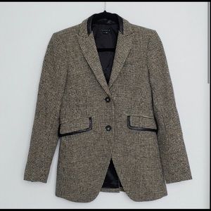 Theory Tweed Blazer Riding Jacket with Lamb Leather Trim